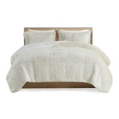 Hanni Comforter Mini With Shaggy Long Fur. Warm Reverse. Filling. Includes & 2 Shams. Bedroom Comfort Reve In Ivory