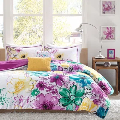 Hanni Comforter With Blue Asymmetrical Floral Print, Soft In Embroidery And
