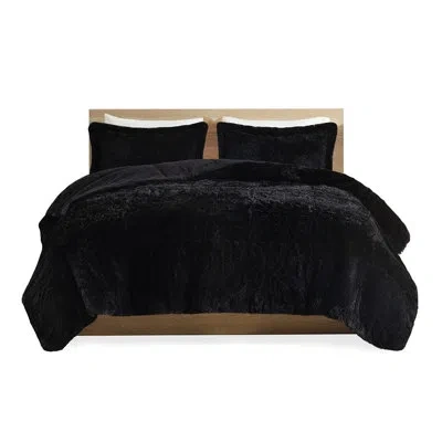Hanni Comforter With Shaggy Long Fur Texture - , Soft Black Bedroom Bliss Fur, , Warm And Cozy 2 Shams