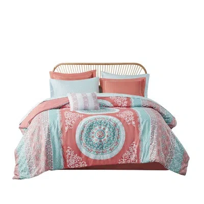Hanni Coral Comforter With Sheets - Full Bohemian Large Medallion Print Size Bedding
