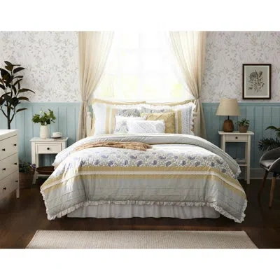 Hanni Coral King 9 Piece Comforter Bedding - Cotton With Paisley, , Flange, 2 Shams, Euro 3 Decorative Pil In Gray,yellow