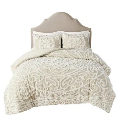 Hanni Cotton Bedding Ensemble. 100% For Comfort Zone. Medallion Accent Style. 2 Shams. . Machine Washable  In Taupe