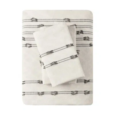 Hanni Cotton Bedding Full/queen - With Gray Decorative Stripes, Reverse, 2 Shams, Machine Washable, , , ,  In Ivory