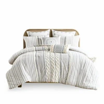 Hanni Cotton Chenille Comforter With Geometric Print - King/ King Size Stylish Shell In White