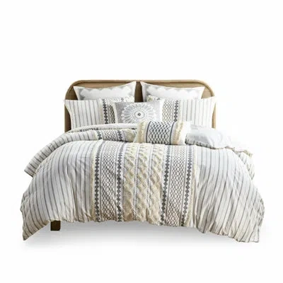 Hanni Cotton Chenille Duvet Cover - Multicolor Print, Overlap Opening Shams, Stylish Bedroom With Geometri