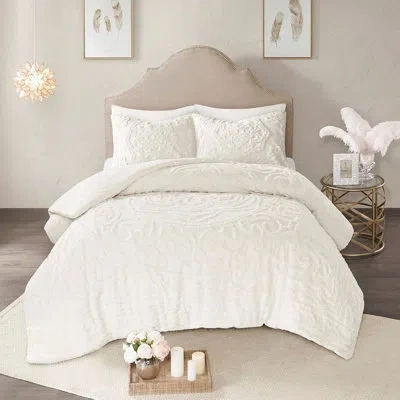 Hanni Cotton Chenille Medallion Comforter Grey Full/queen - 100% Cotton, Fluffy Filling 3 Medallion, All S In White