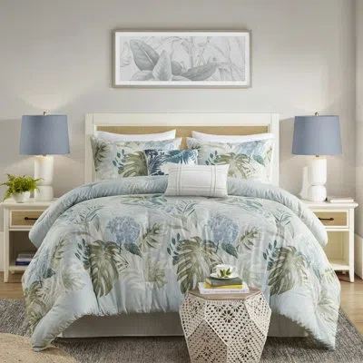 Hanni Cotton Comforter With Throw Pillow In Blue Full - Tropical Print For A Zesty Coastal Bedroom , Machi