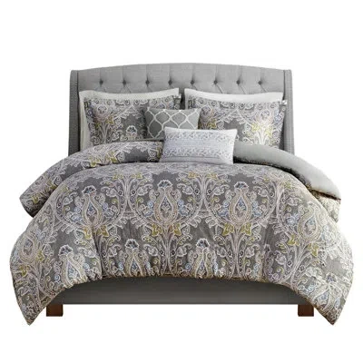 Hanni Cotton Duvet Cover Grey Full/queen - 5 Piece With Decorative Pillows Size Sham And Pillow