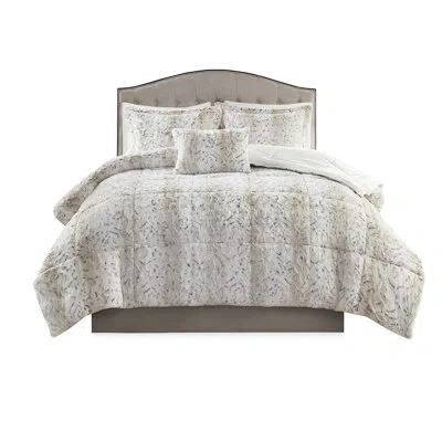 Hanni Cozy Faux Fur Comforter Full - 4pc With Comforter, 2 Shams, And Ornamental Pillow, Machine Washable  In Brown+beige