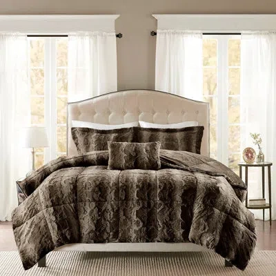 Hanni Dark Brown Faux Fur Bedding - Full With 2 Shams And A Splendid Ornamental Accessory Pillow For Magni