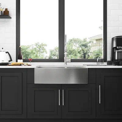 Hanni Double Bowl, 36", 16 Gauge, Stainless Steel, Kitchen Sink, Sound - Proof, Pad, Condensation Coating, In Black