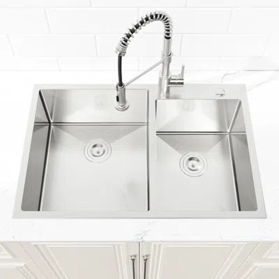 Hanni Double Bowl Stainless Steel Kitchen Sink 33"x19" - Overmount, With Hygienic Properties Bowl, Offers  In Satin