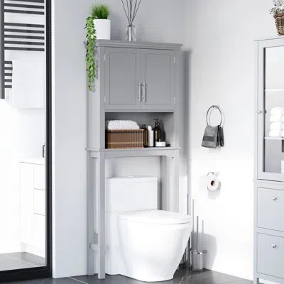 Hanni Double Door Grey Over Toilet Storage Cabinet With Adjustable Inner Shelf And Open For Bath In Grey,  In Neutral