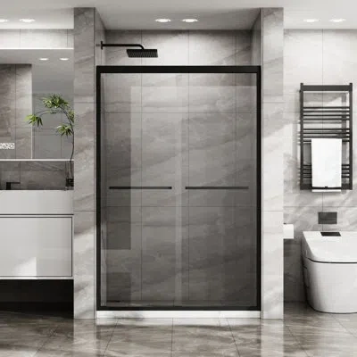Hanni Double Sliding Glass Shower Door - 48"x72", Clear Tempered Glass, Matte Black, Stainless Steel Draft