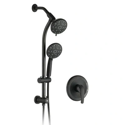 Hanni Drill- Stainless Steel Slide Bar Shower With Matte Black Two Heads And 7 Options 26" Slider 7-settin In Natural
