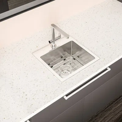 Hanni Drop-in Kitchen Sink 15x15x9" Stainless Steel, 16 Gauge, Wear-, Noise Reduction, With Pad And Templa In Silver