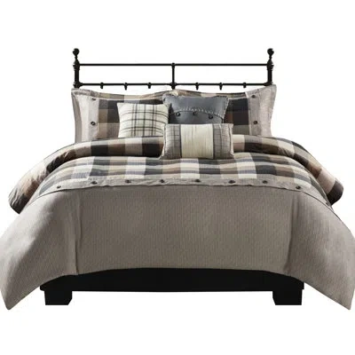 Hanni Duvet Cover In Herringbone With Soft Pillowcases 6 Piece Buffalo Plaid For Bed In Beige,gray