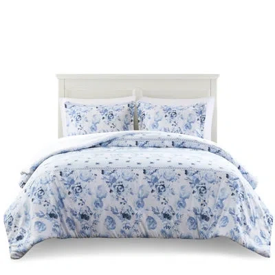 Hanni Enticing Blue Floral Striped Duvet Cover Full/queen, Microfiber, Button Closure Style Fascinating Mi