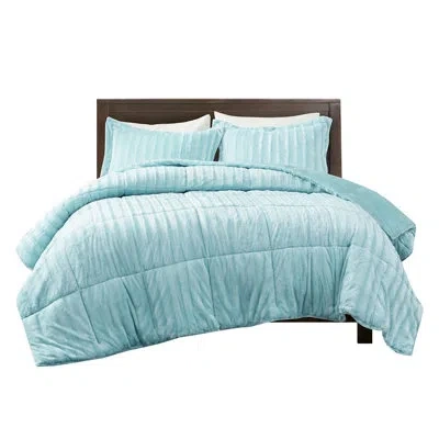 Hanni Faux Fur Comforter Mini King/ King - Teal Blue, , , Low Heat Tumble Dry Blue , Machine Washable, War