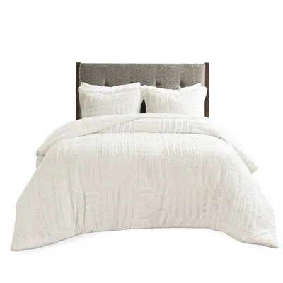 Hanni Faux Fur Down Alternative Comforter - , Checkerboard, , Steam Iron Optional Fill, 2 Matching Shams In White