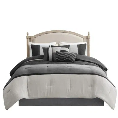 Hanni Faux Suede Queen Comforter 7 Piece Black - Bed Skirt In Suede, Queen, Cabin Bedding Choice In Gray