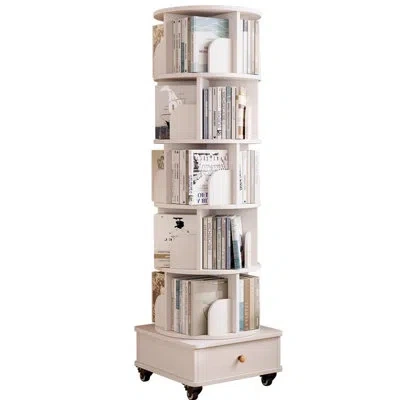 Hanni Floor Standing 6 Tier Drawer 360 Rotating Corner Bookshelf, Wood Narrow Book Shelf Organizer For Sma In White