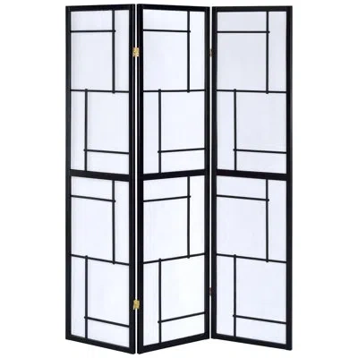 Hanni Folding Screen 3 Room Divider By Black, Clean Finish, Lightweight Panels For Privacy, Rubberwood Lon