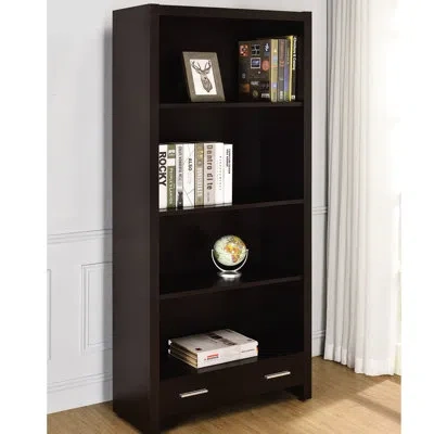 Hanni Four-shelf Bookcase With Cappuccino And Drawer, Sleek Design, Laminate, Closed Back Shelves, Study F