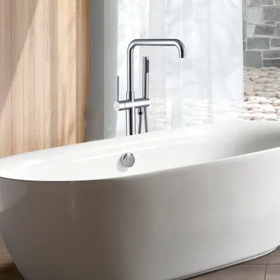 Hanni Freestanding Bathtub Faucet With Hand Shower In . Two Handles, Manual Bathroom Faucet. Metal Made. F In Silver