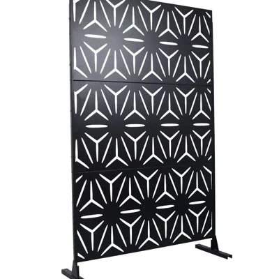 Hanni Freestanding Metal Privacy Screen 76" H48" W - For Outdoor & Indoor. Deck, Balcony, Patio. , Resists In Black