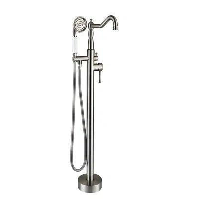 Hanni Freestanding Tub Faucet With Hand Shower - Metal Material, 43.81 In. Depth Stylish Bathroom Brushed  In Silver