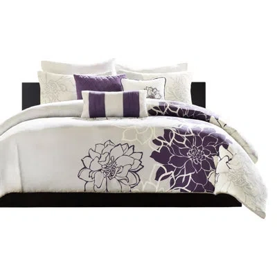 Hanni Full/ 6 Piece Duvet Cover With Floral Theme, Cotton Fabric, 2 Shams, 3 Decorative Pillows, Button Cl In Multicolor