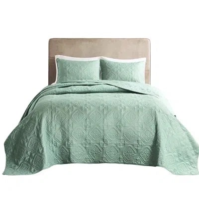 Hanni Full Bedspread 3 Piece - Filling, Medallion Rustic Style, Oversized For A Natural Draping, Machine W In Green