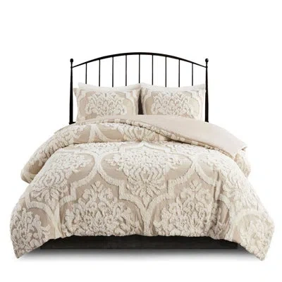 Hanni Full Cotton Chenille Duvet Cover , With Button And Tie Elements Bedding, Accessories In Taupe