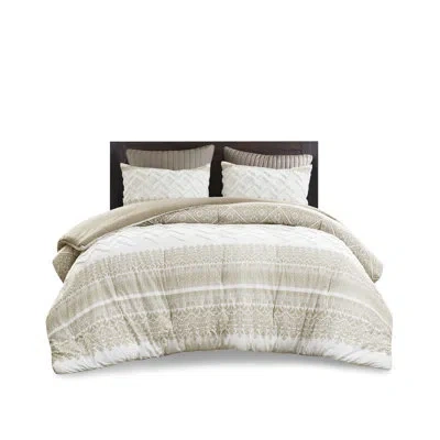 Hanni Full Cotton Comforter . Print Chenille. Filling. 2 Matching Shams. Machine Washable Splendid Bedding In Taupe