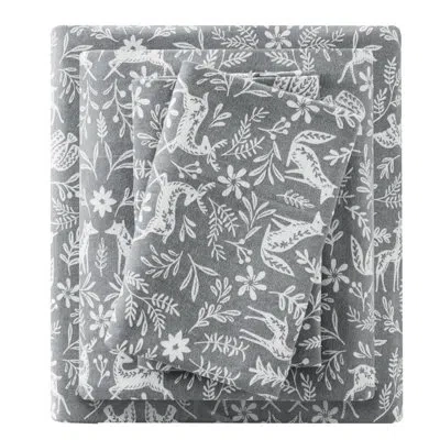 Hanni Full Sheet Of 4 Items With Sage Winter Fauna Print, 100% Cotton Flannel Fabrication, Luxury Dimensio In Multicolor
