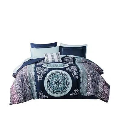 Hanni Full Size Navy Bedding With Metallic Sheets Bed Comforter - Print