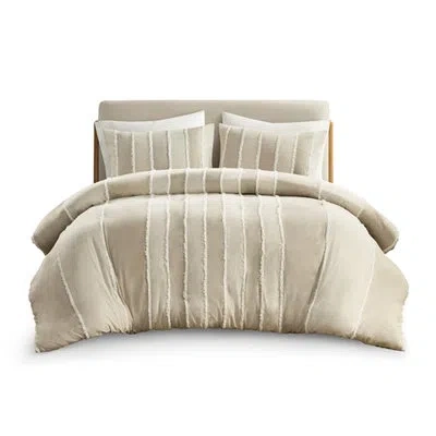 Hanni Full/queen 3 Piece Cotton Duvet Cover With Alternating Striped Decor And Material Sized Overlap Butt In Multicolor