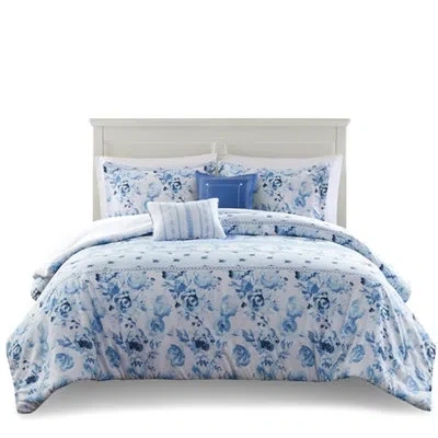 Hanni Full/queen Bedding Comforter With Floral Stripes, Fill, 2 Shams, Throw Pillows, Textile, Spot Cleana In Multicolor