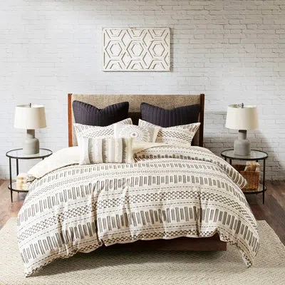 Hanni Full/queen /charcoal Cotton Comforter , 100% Cotton, Horizontal Stripes, 2 Shams, , Large Capacity W