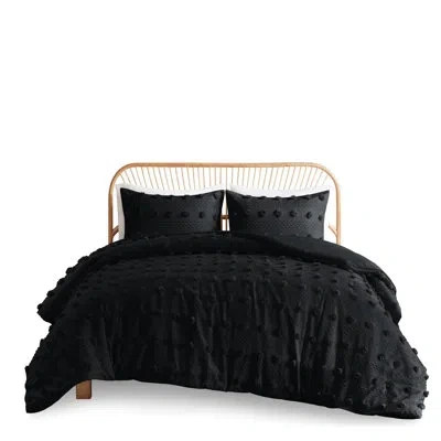 Hanni Full/queen Clip Duvet Cover Black - 2 Shams, Safe, Machine Washable , Microfiber Back, Safe