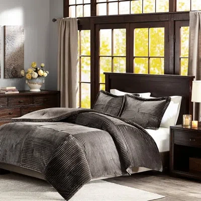 Hanni Full/queen Comforter With Down Alternative, Ribbed Texture And Appearance, Solid Reverse For Relaxin In Brown Gray
