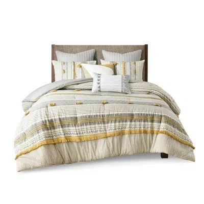 Hanni Full/queen Cotton Bedding Gray/yellow, Stripe Comforter With , Inner, , Unusual 3 Piece Design Fill, In Gray+yellow