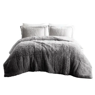 Hanni Full/queen Grey Ombre Shaggy Comforter With Filling For Full/queen, Soft Texture