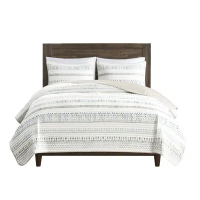 Hanni Full/queen Microfiber Seersucker Quilt , Taupe And Blue, Reversible Blue Full/queen, For A Modern Be In Multi