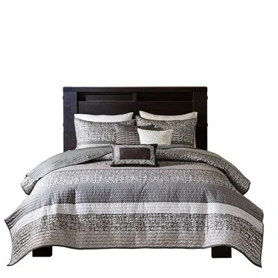 Hanni Full/queen Quilt With Pleated & Embroidered Pillows - Stylish 6 Piece Warm In Gray,taupe