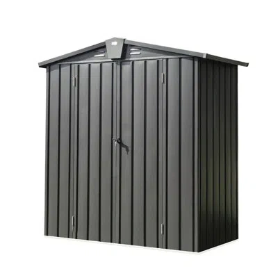 Hanni Galvanized Metal Outdoor Shed 5.7x3 Ft - For Patio, Garden, Backyard, Lawn Lockable Double Doors, Vo In Black