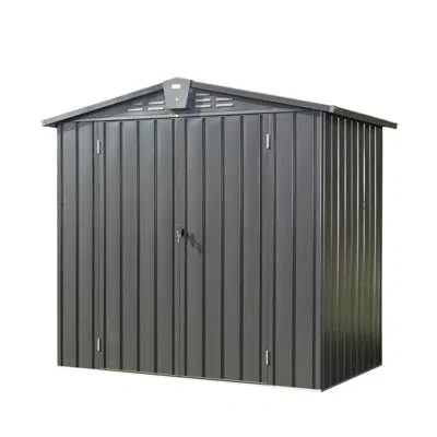 Hanni Galvanized Steel Outdoor Building 6.5x4.2ft. Holds Tools, Bicycles, Mowers. Lockable, Ventilated. .  In Black