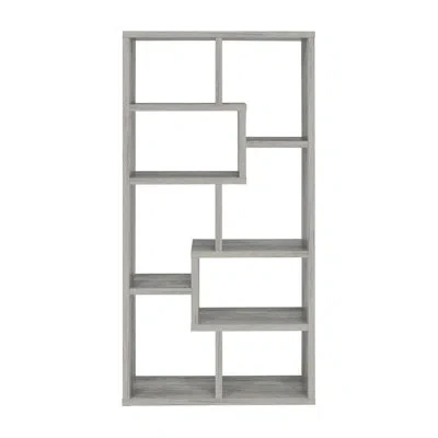 Hanni Geometric Bookcase In Grey Driftwood Finish, Seven Asymmetrical Shelves For Practical Storage, Verti