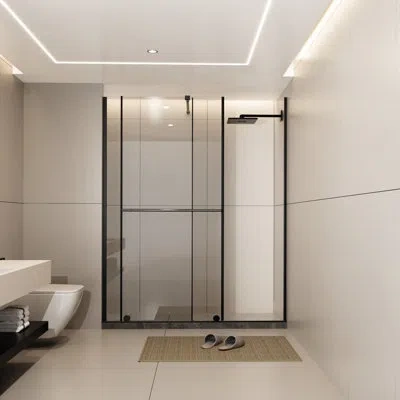 Hanni Glass Shower Door 30 - 60 In.w X 72 In.h, 1/4" Thick Tempered Glass, Stainless Steel Handle, Black S